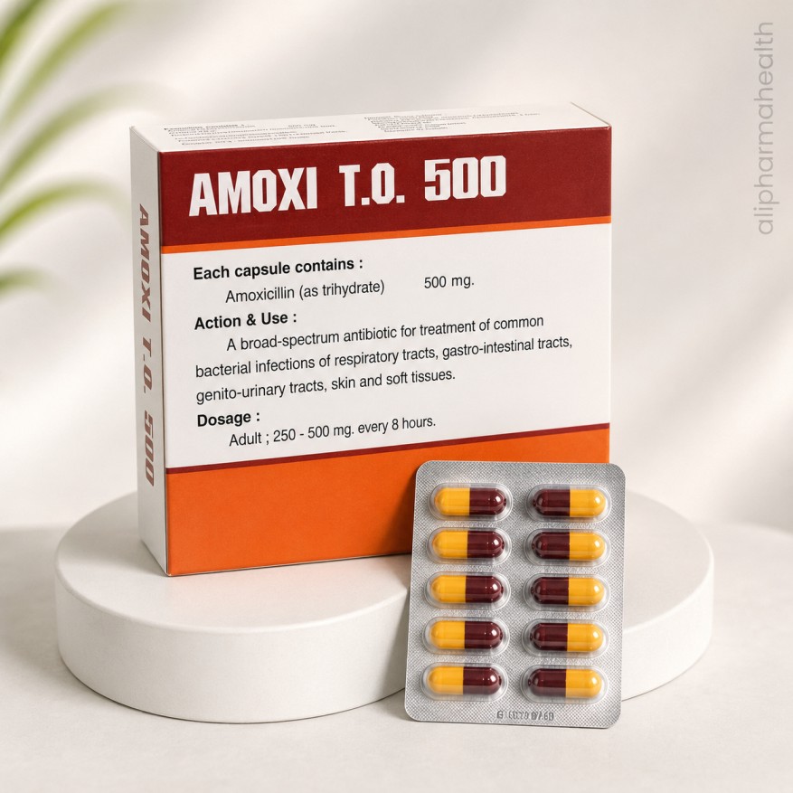 Amoxicillin 500 mg T.O. antibiotic capsules for bacterial infections